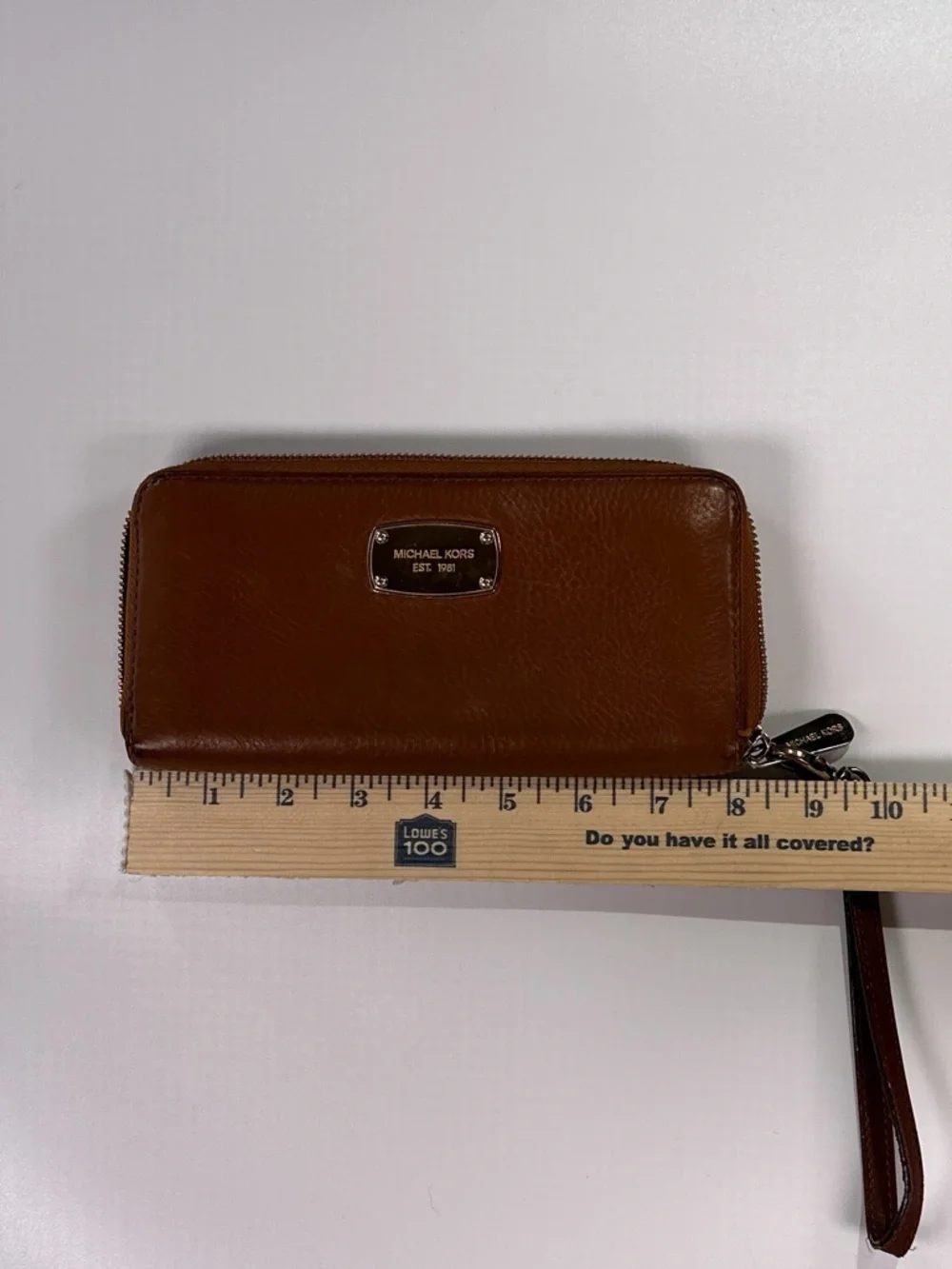Michael Kors Zip Around Continental Wristlet Wallet Pebbled Leather Brown OS